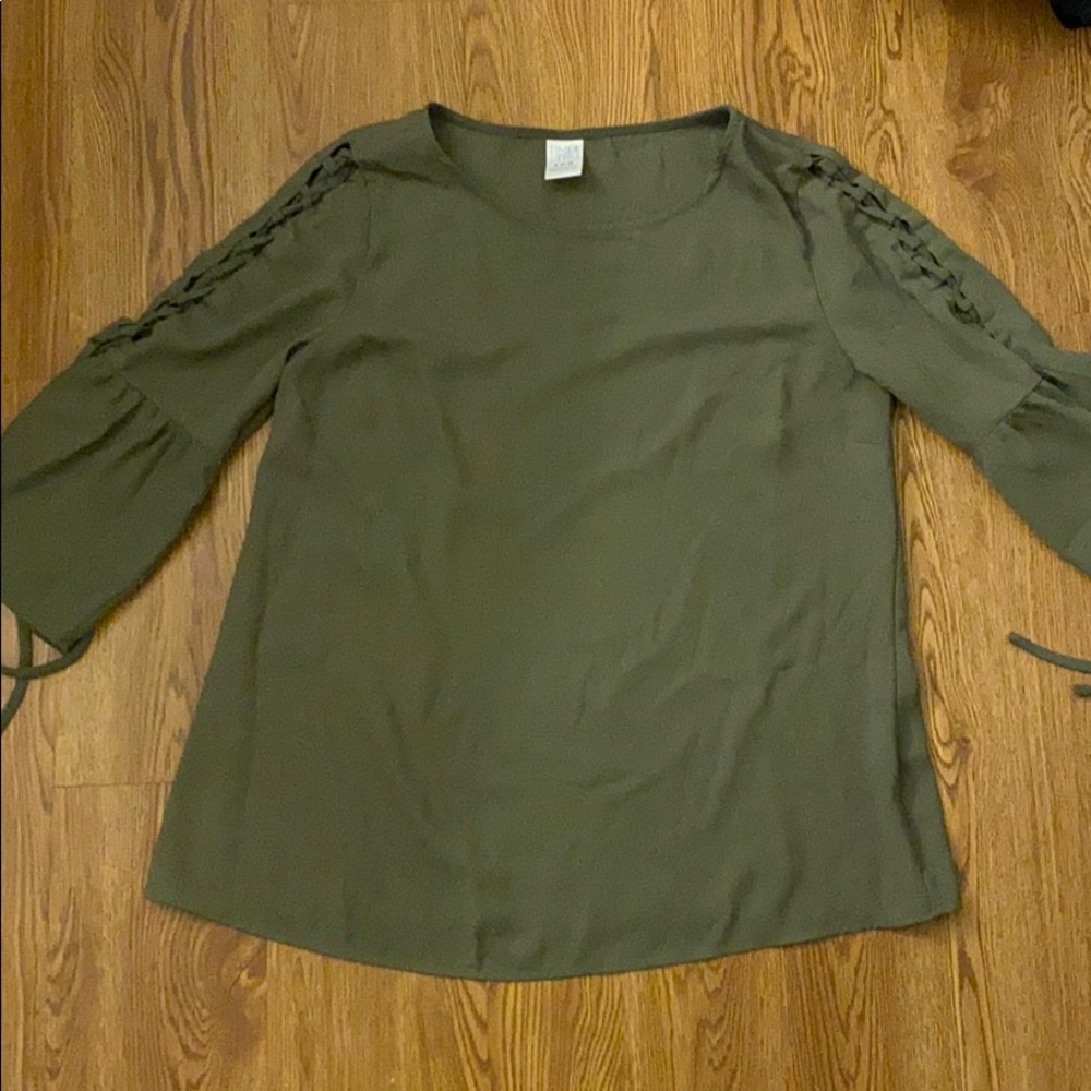 Olive bell-sleeve blouse